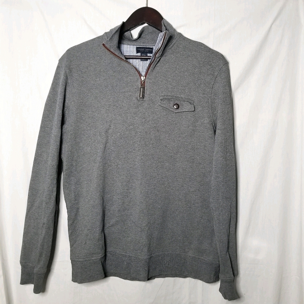 THOMAS PARKER 1/4 zip front pocket grey sweater M